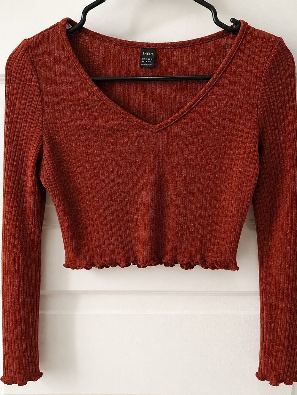 Y2K Ribbed Rust Brown Crop Top Long Sleeve Grunge Goth M